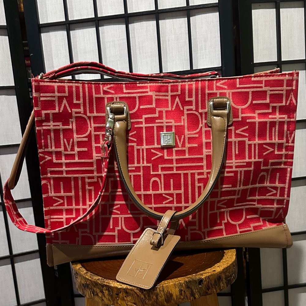DVF diane von furstenburg RED CANVAS Large Travel Cross Tote EUC